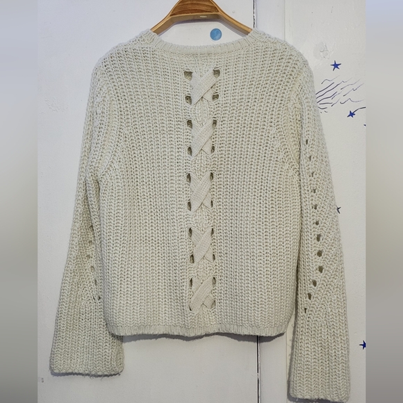 John + Jen Cable Knit Sweater with Braided Lace Back Design Size Large - Picture 2 of 3